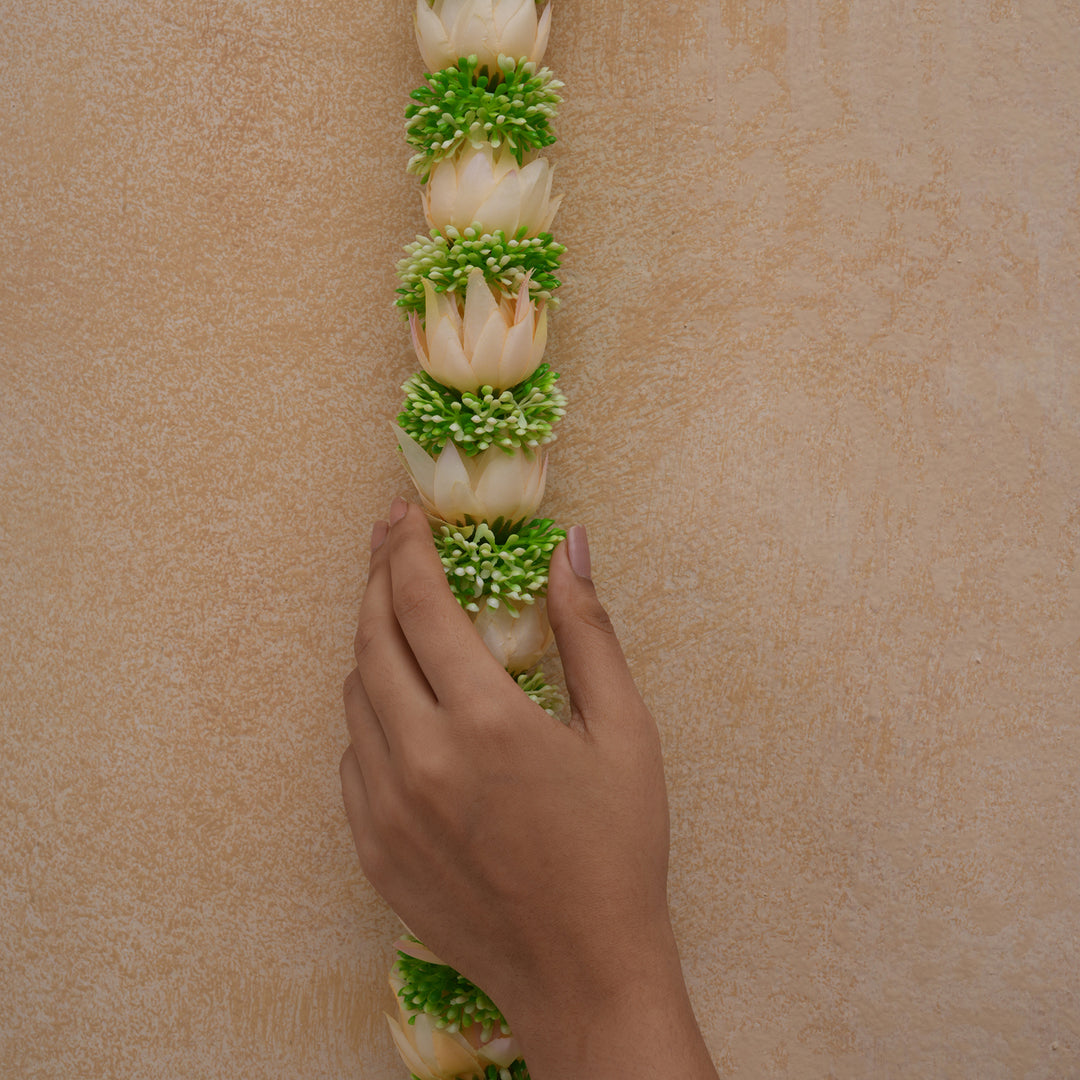 Beige-Traditional Floral Tassel Toran for Diwali  Decoration