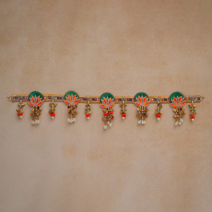 Traditional Lotus Motif Bandhanwar with Hanging Beads For Diwali Decoration