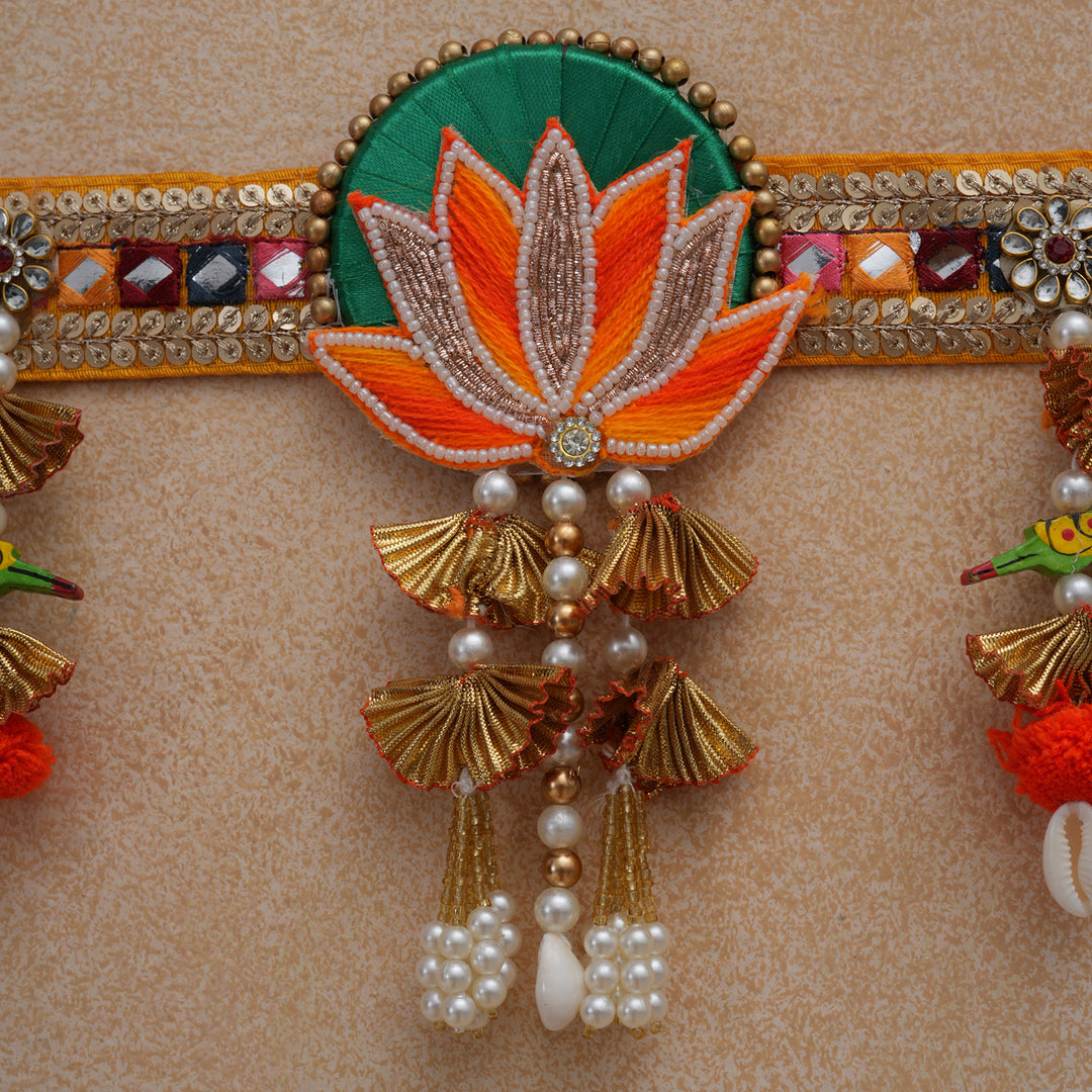 Traditional Lotus Motif Bandhanwar with Hanging Beads For Diwali Decoration