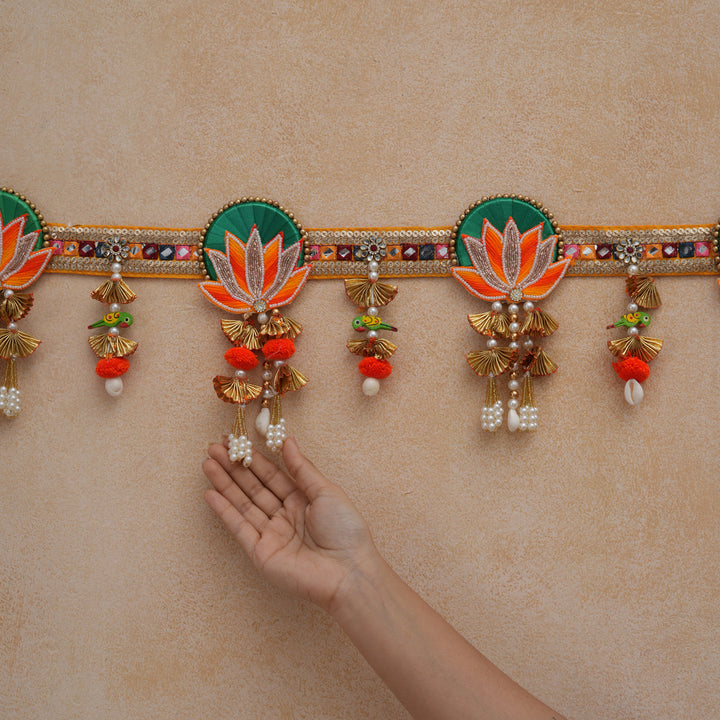 Traditional Lotus Motif Bandhanwar with Hanging Beads For Diwali Decoration