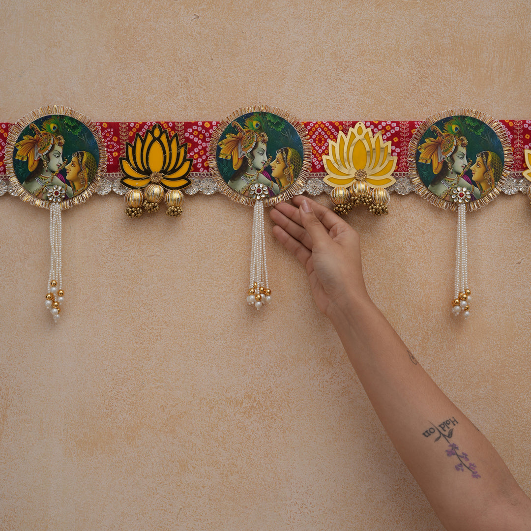 Radha Krishna Bandhanwar Toran with Lotus Motif & Tassels for Diwali Décoration.