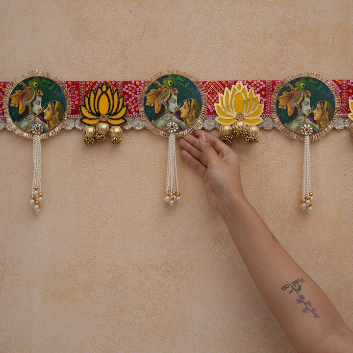 Radha Krishna Bandhanwar Toran with Lotus Motif & Tassels for Diwali Décoration.