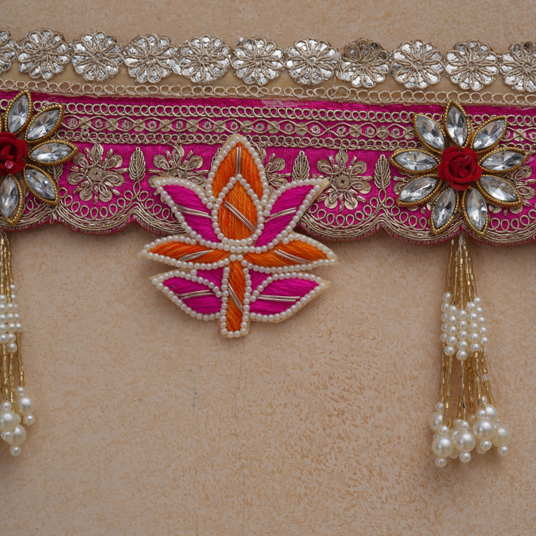 Lotus Embroidered Fabric Bandhanwar Toran for Diwali Decoration