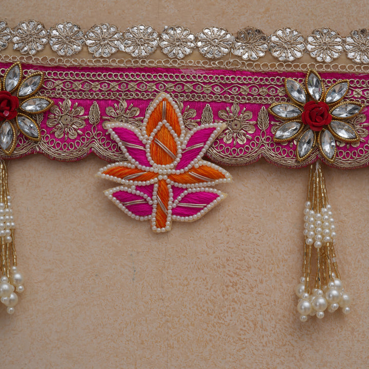 Lotus Embroidered Fabric Bandhanwar Toran for Diwali Decoration