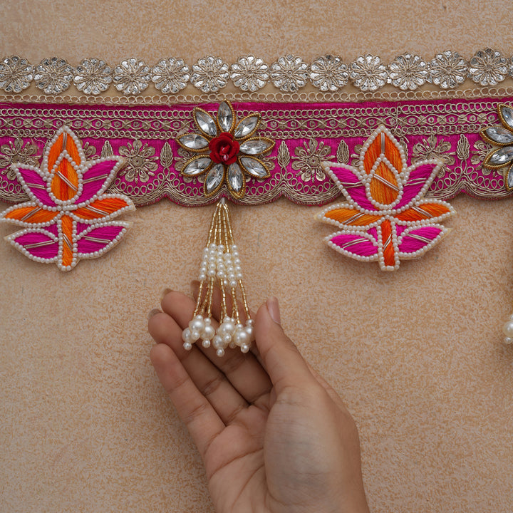 Lotus Embroidered Fabric Bandhanwar Toran for Diwali Decoration