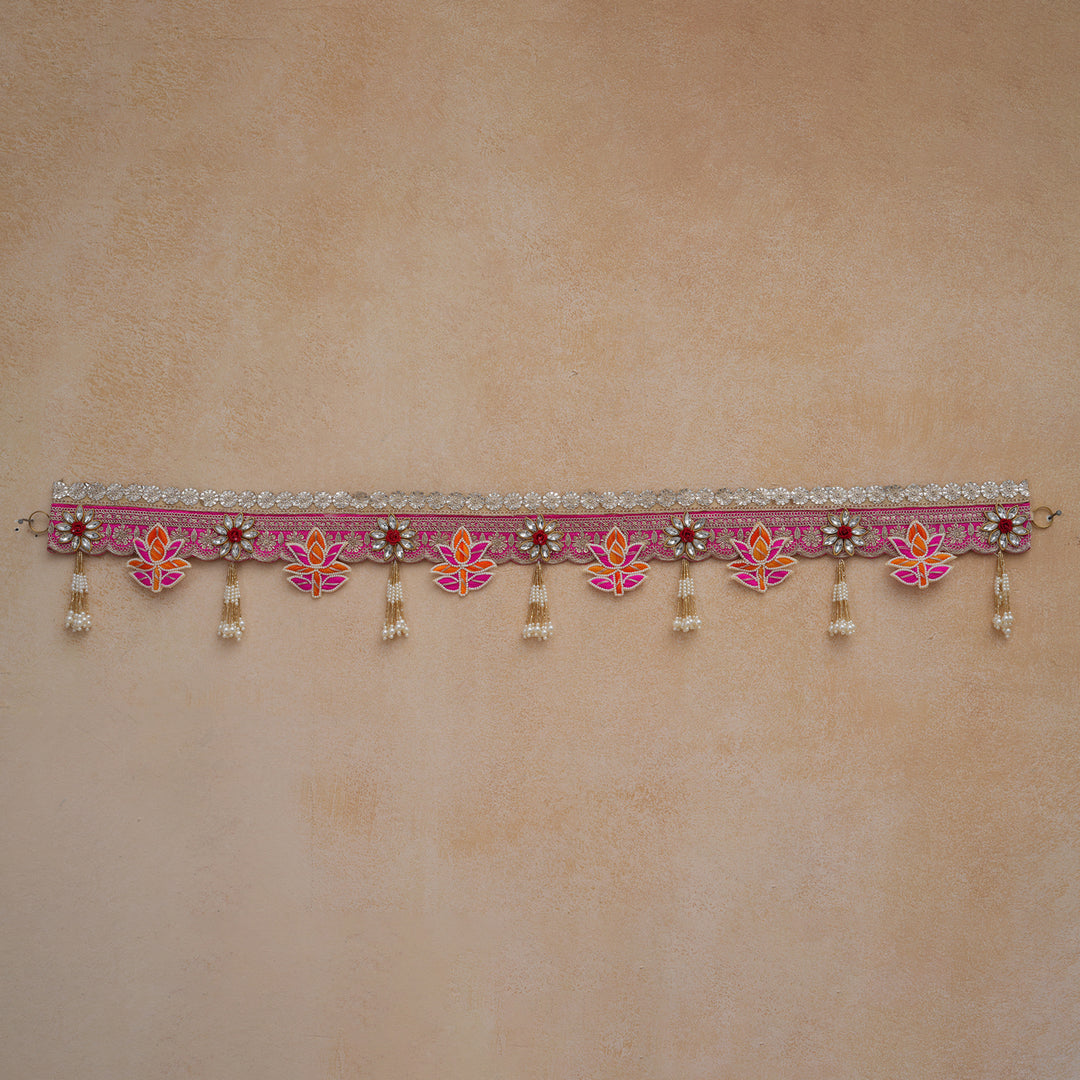 Lotus Embroidered Fabric Bandhanwar Toran for Diwali Decoration