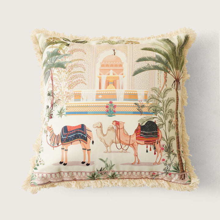 Camel with Lace Cushion Cover - Multi