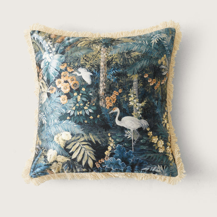 Swan Bird with Lace Cushion Cover - Multi