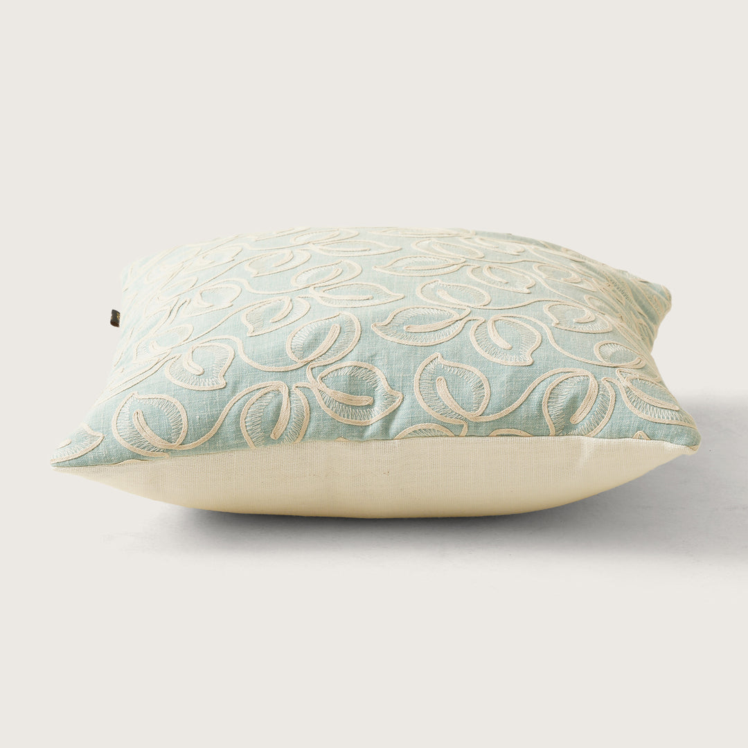 EMB Money Plant Cushion Cover Set of 2 - Aqua