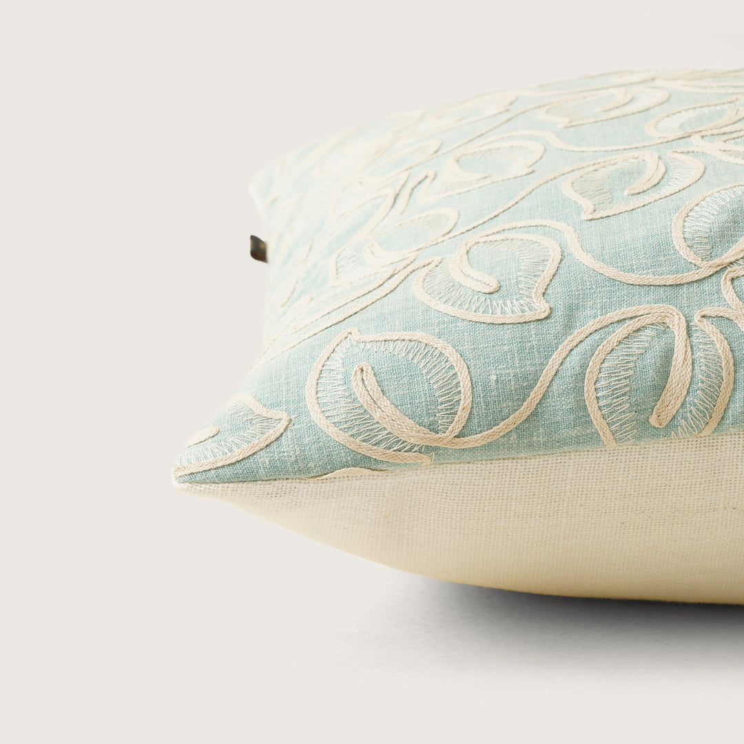 EMB Money Plant Cushion Cover Set of 2 - Aqua