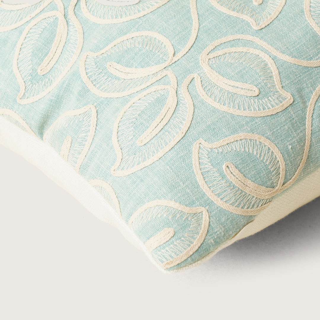 EMB Money Plant Cushion Cover Set of 2 - Aqua