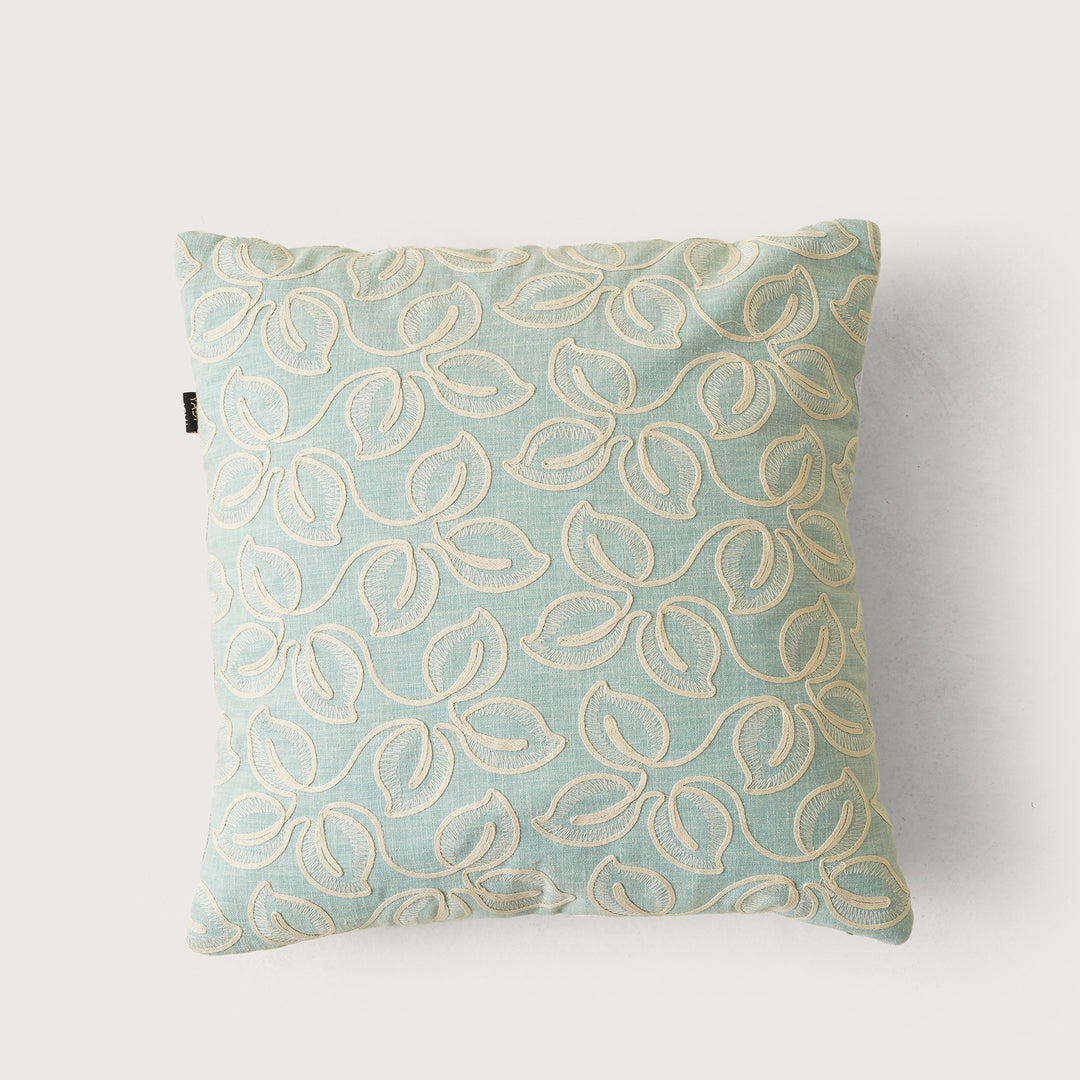 EMB Money Plant Cushion Cover Set of 2 - Aqua