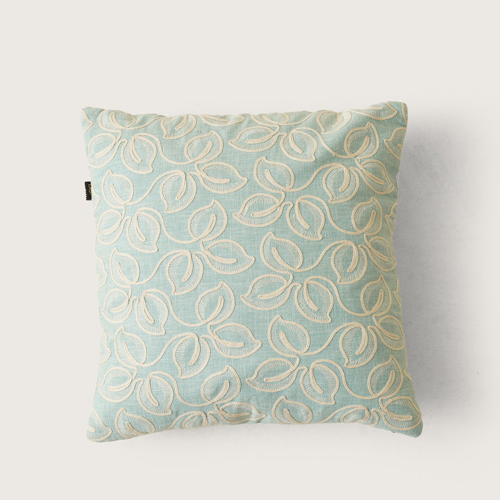 EMB Money Plant Cushion Cover Set of 2 - Aqua