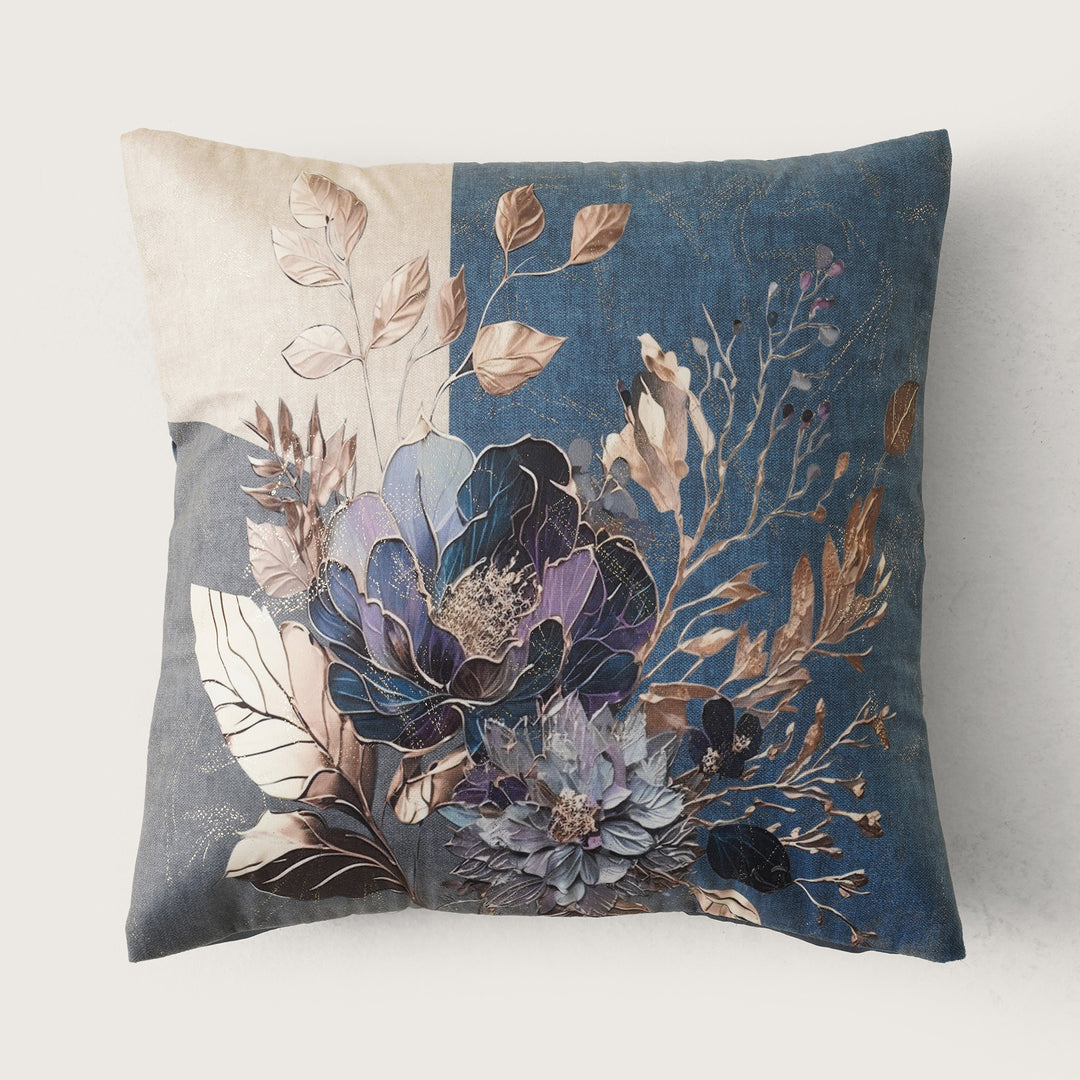 The Flower Foil Cushion Cover Set of 2 - Blue