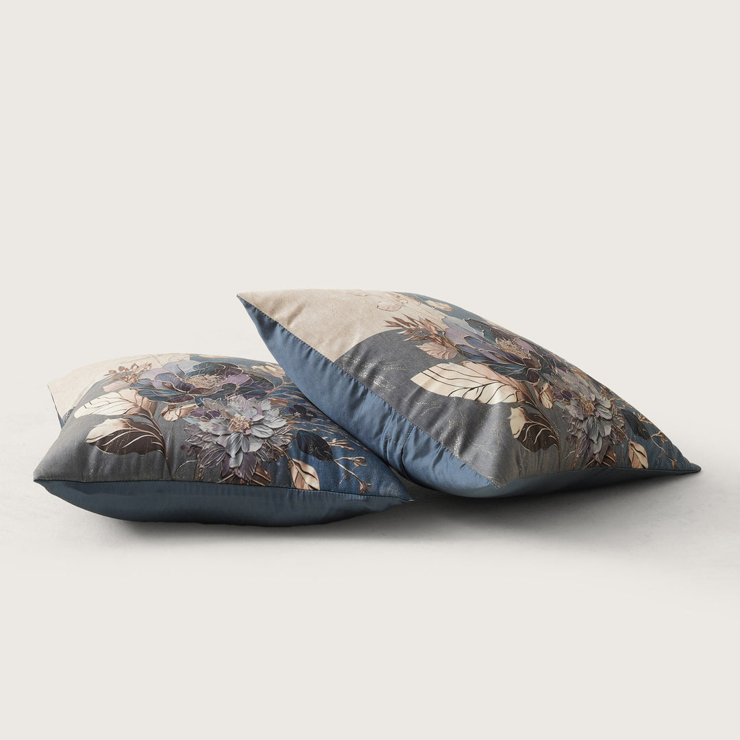 The Flower Foil Cushion Cover Set of 2 - Blue