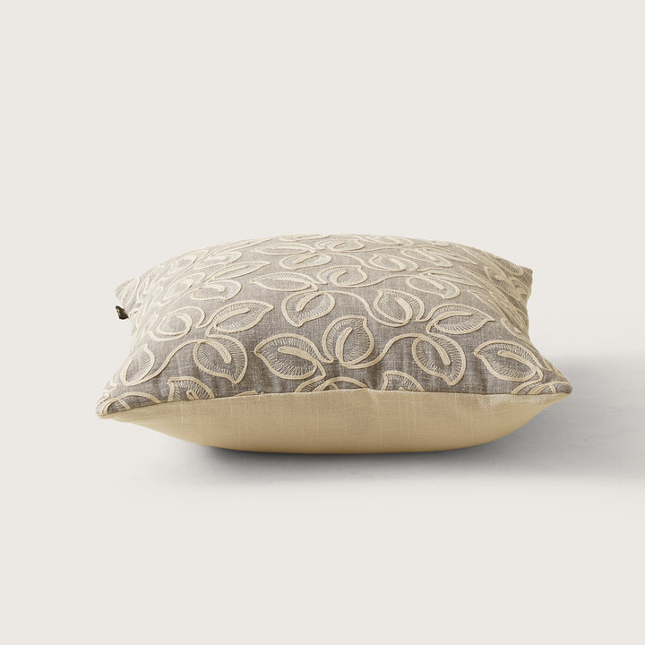 EMB Money Plant Cushion Cover Set of 2 -  Taupe