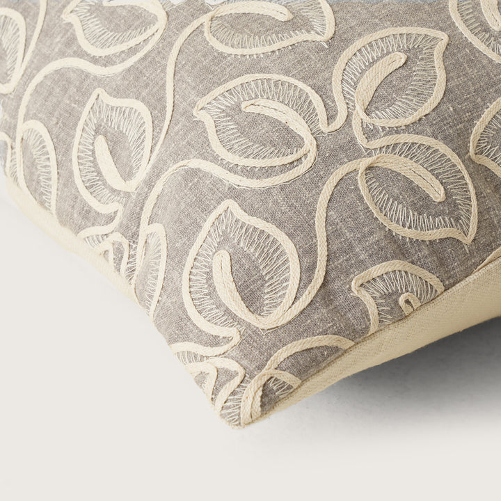 EMB Money Plant Cushion Cover Set of 2 -  Taupe