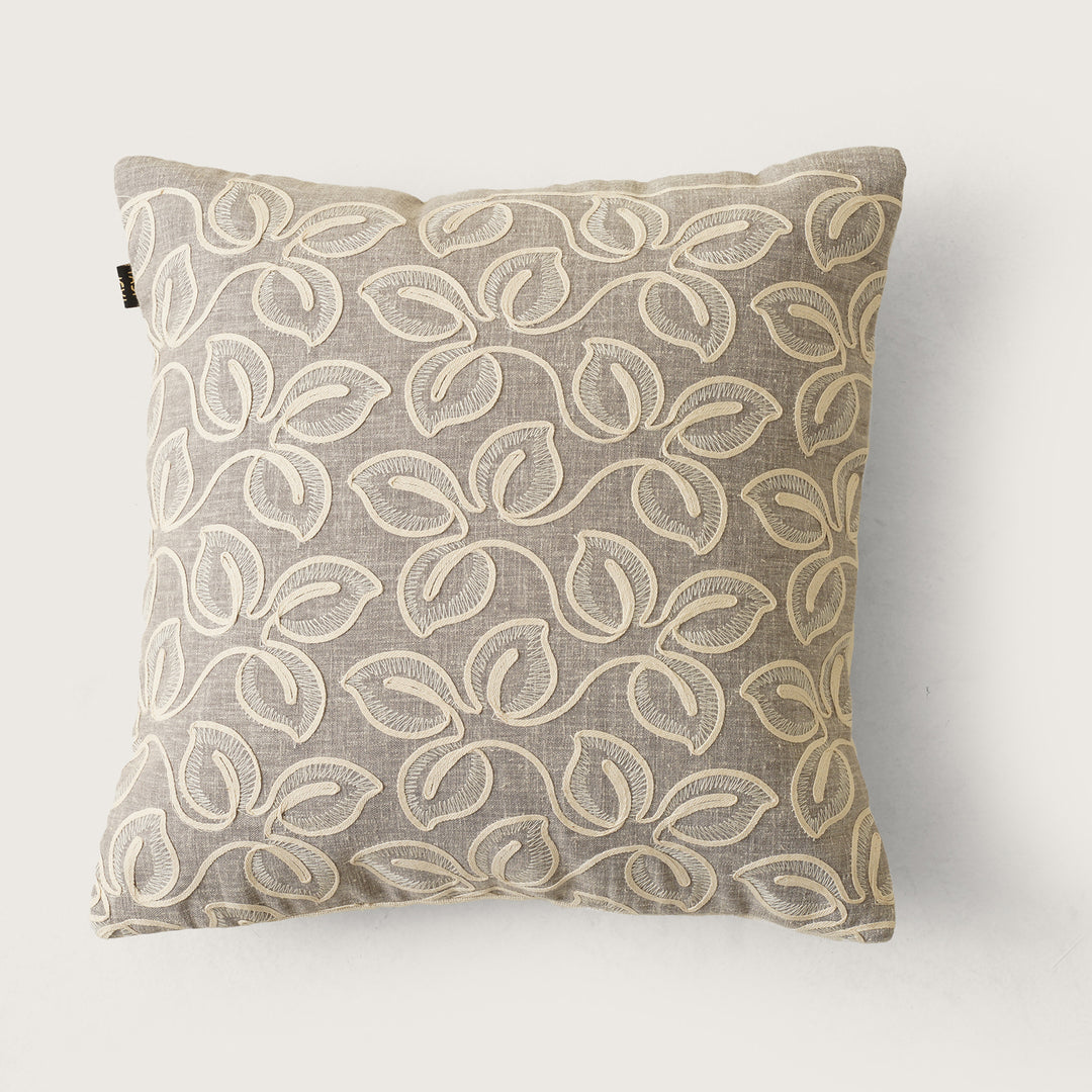 EMB Money Plant Cushion Cover Set of 2 -  Taupe