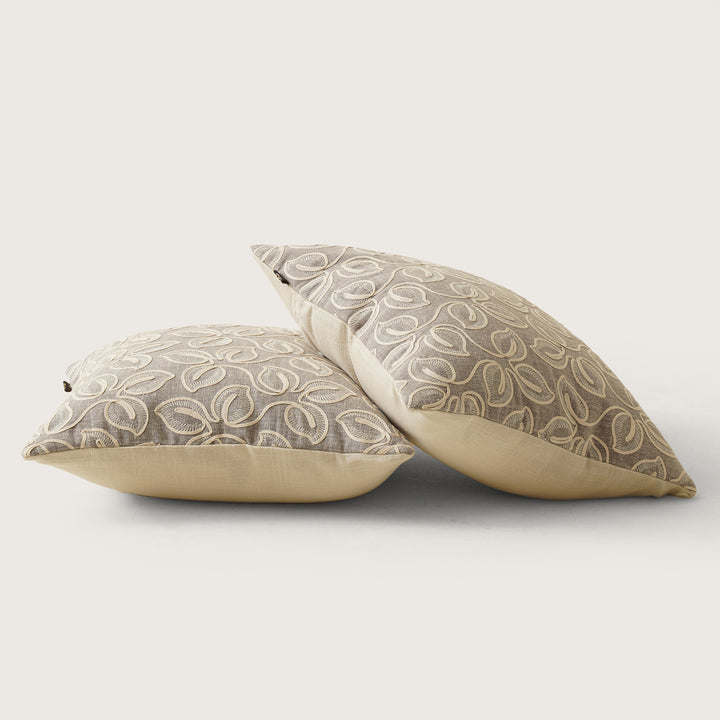 EMB Money Plant Cushion Cover Set of 2 -  Taupe