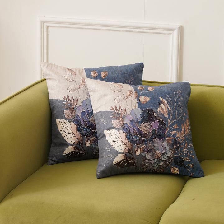 The Flower Foil Cushion Cover Set of 2 - Blue