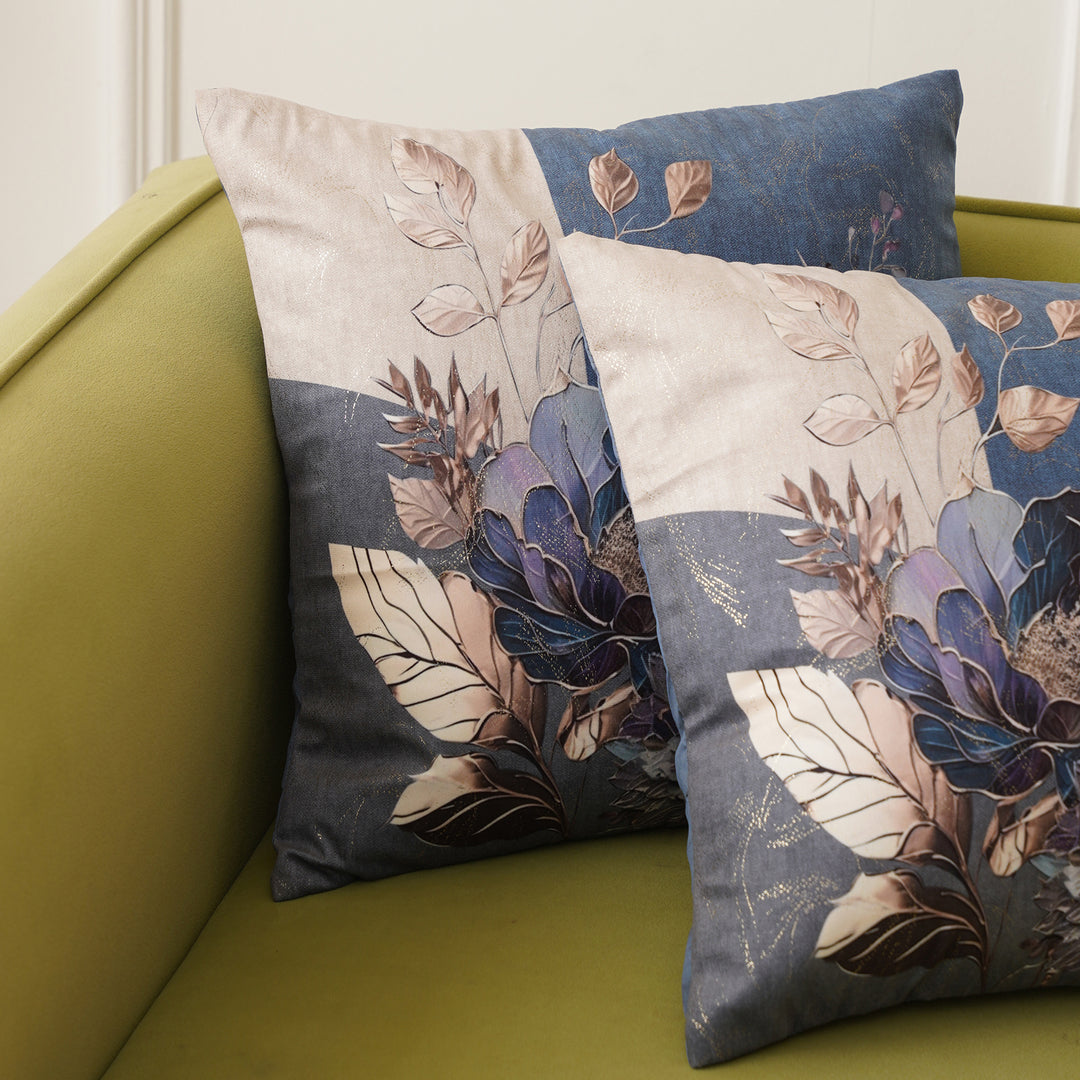 The Flower Foil Cushion Cover Set of 2 - Blue