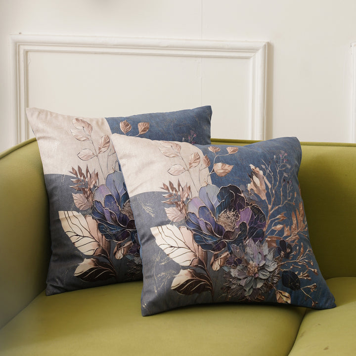 The Flower Foil Cushion Cover Set of 2 - Blue