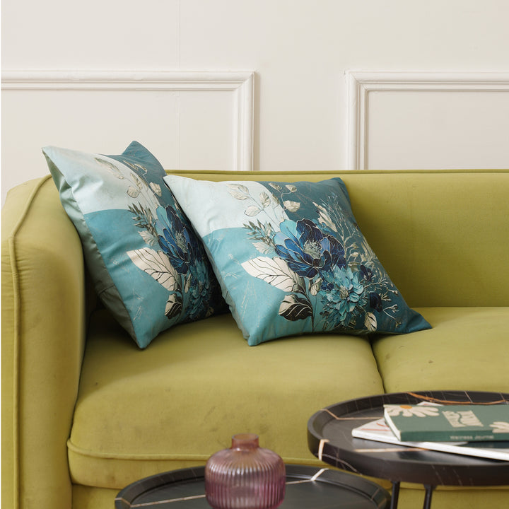 The Flower Foil Cushion Cover Set of 2 - Green