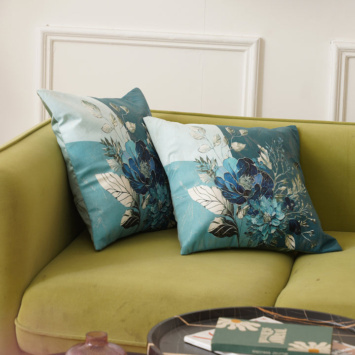 The Flower Foil Cushion Cover Set of 2 - Green