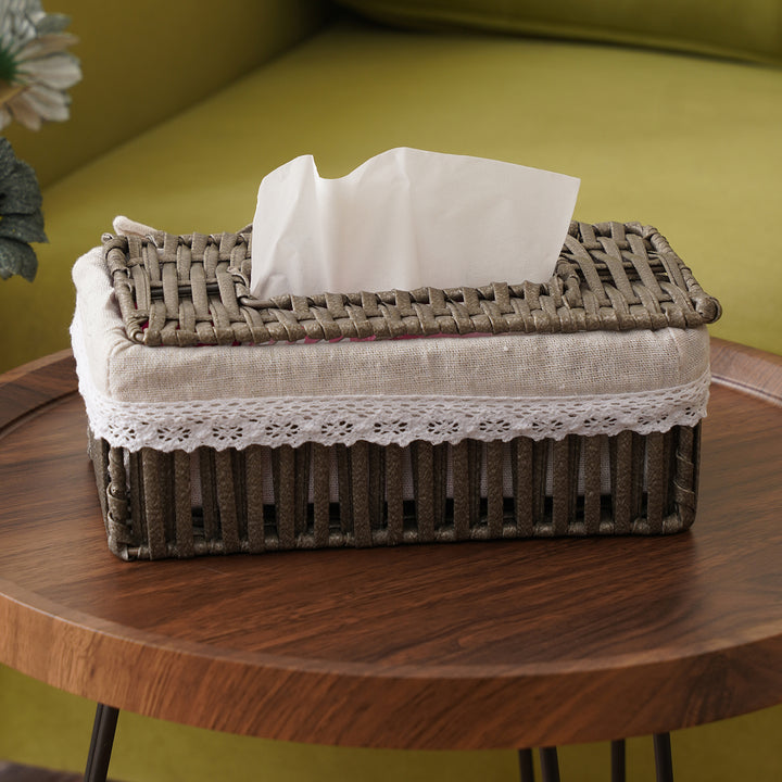 Cane Weave Tissue Box - Grey