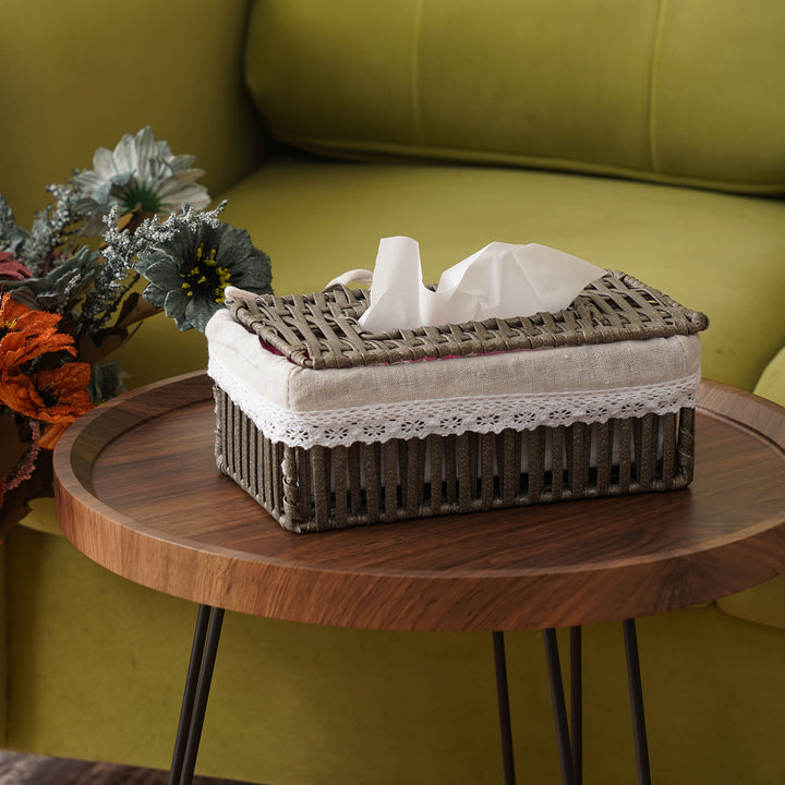 Cane Weave Tissue Box - Grey