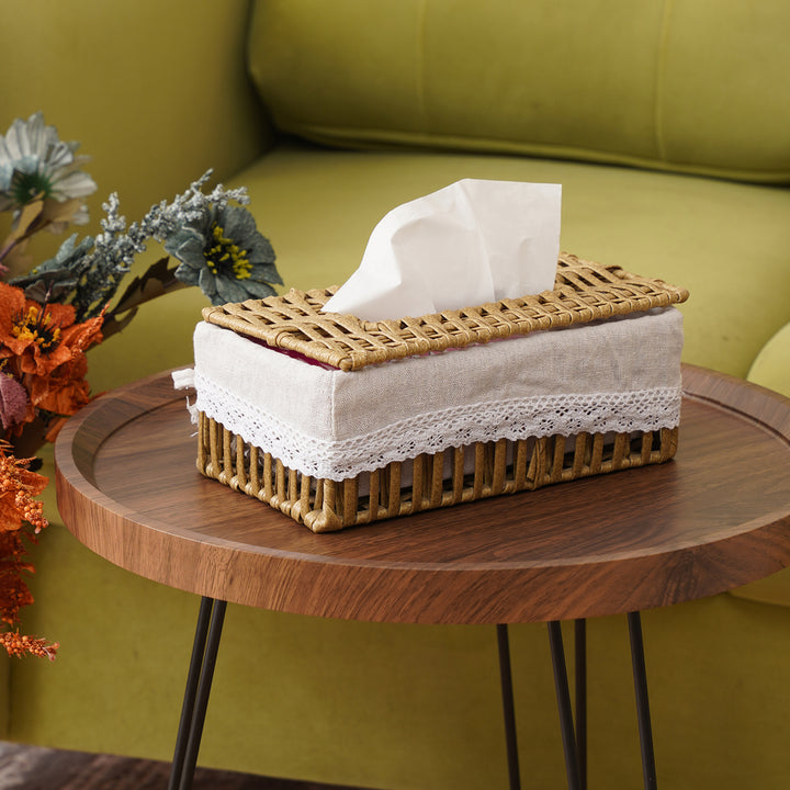 Cane Weave Tissue Box - Tan