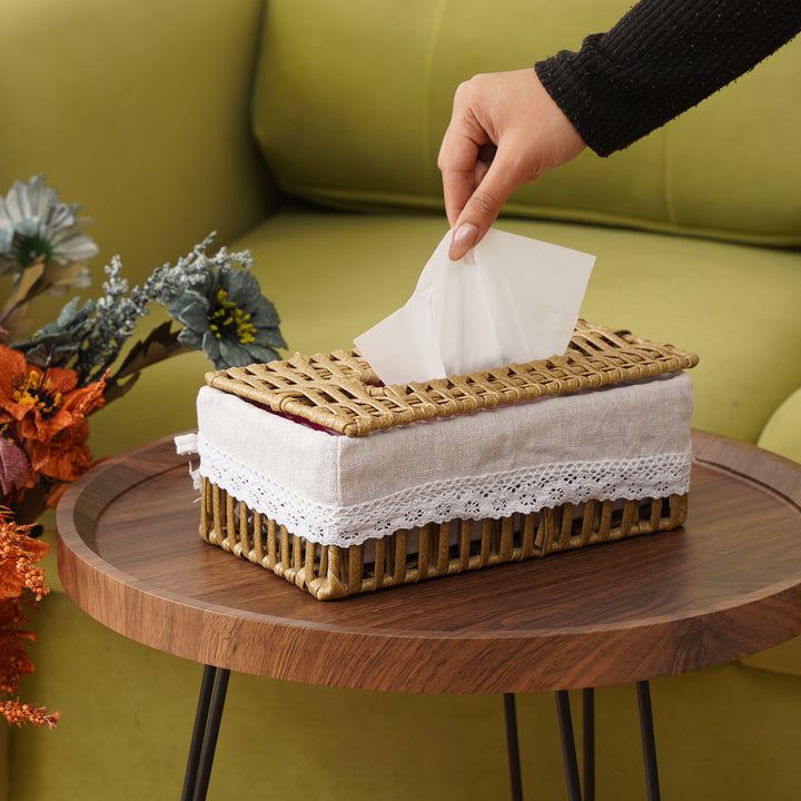 Cane Weave Tissue Box - Tan