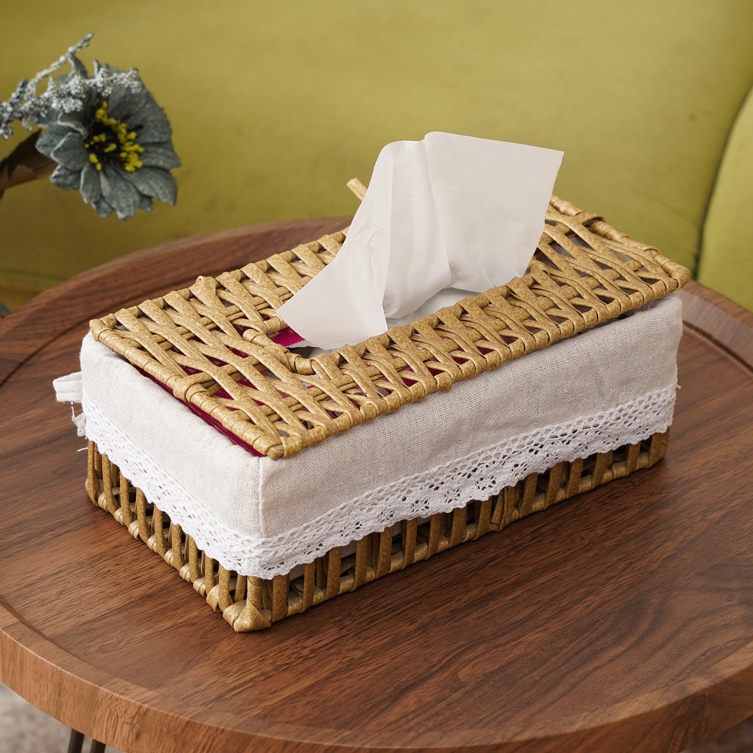 Cane Weave Tissue Box - Tan