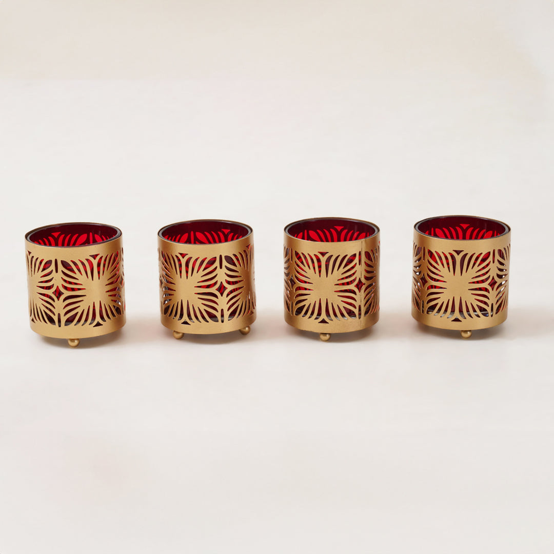 Floral Cutwork Design Votive Candle Holder Set of 4