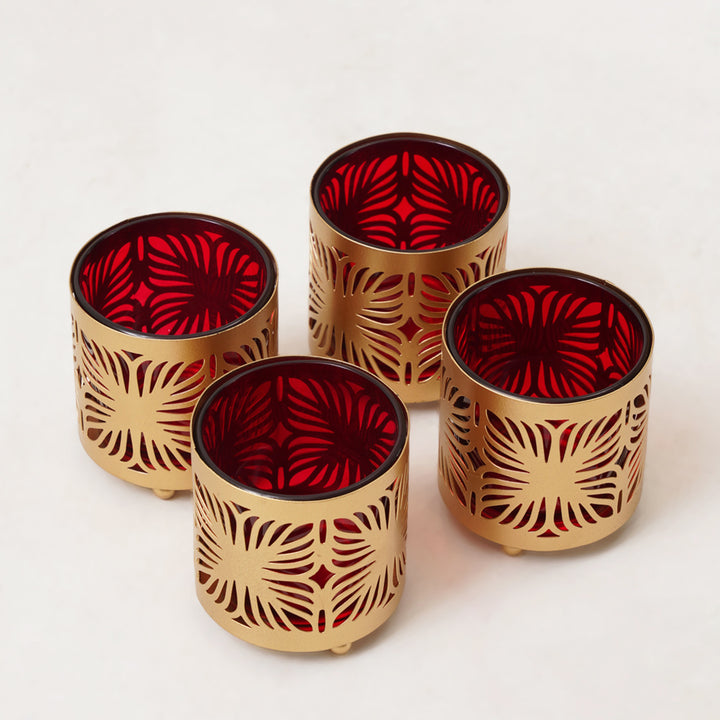 Floral Cutwork Design Votive Candle Holder Set of 4