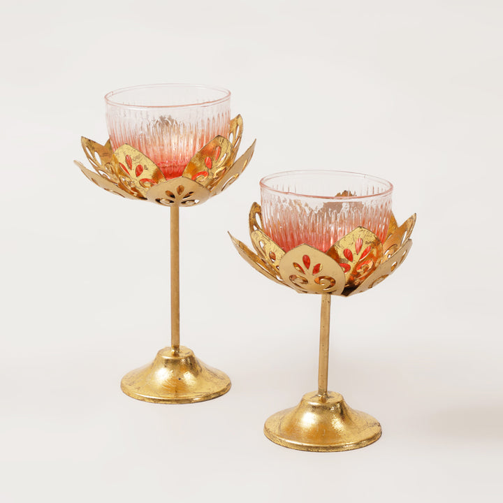 Standing Lotus Votive candle Holder Set of 2