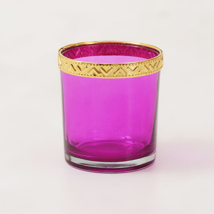 Pink Votive with Gold Metal RIm Set of 6