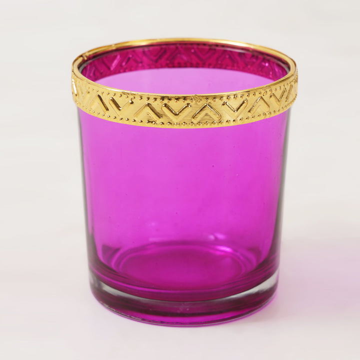 Pink Votive with Gold Metal RIm Set of 6