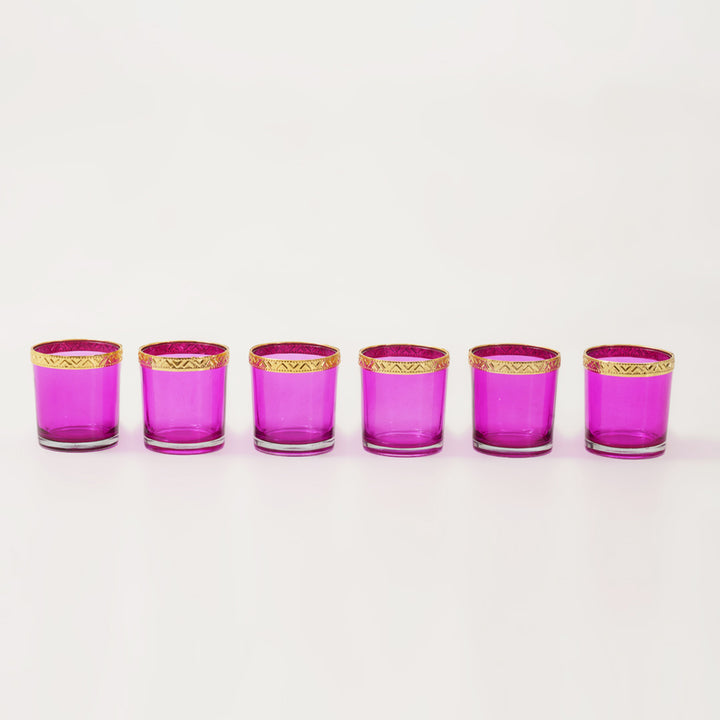 Pink Votive with Gold Metal RIm Set of 6