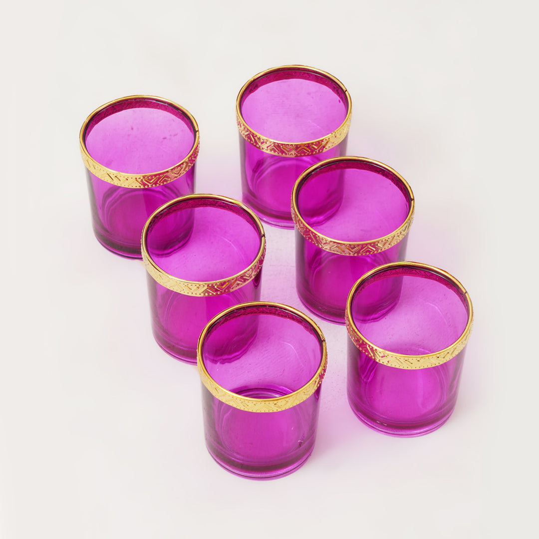 Pink Votive with Gold Metal RIm Set of 6