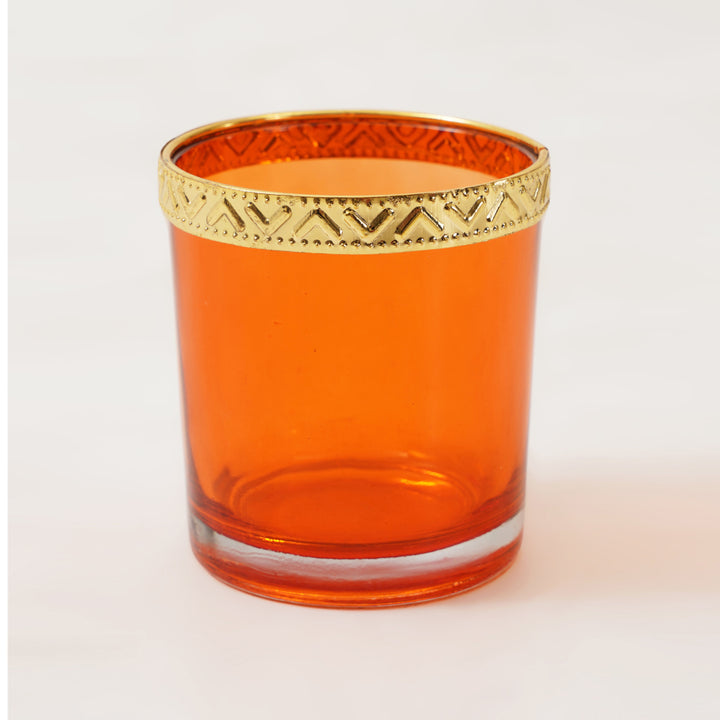 Orange Votive with Gold Metal Rim Set of 6