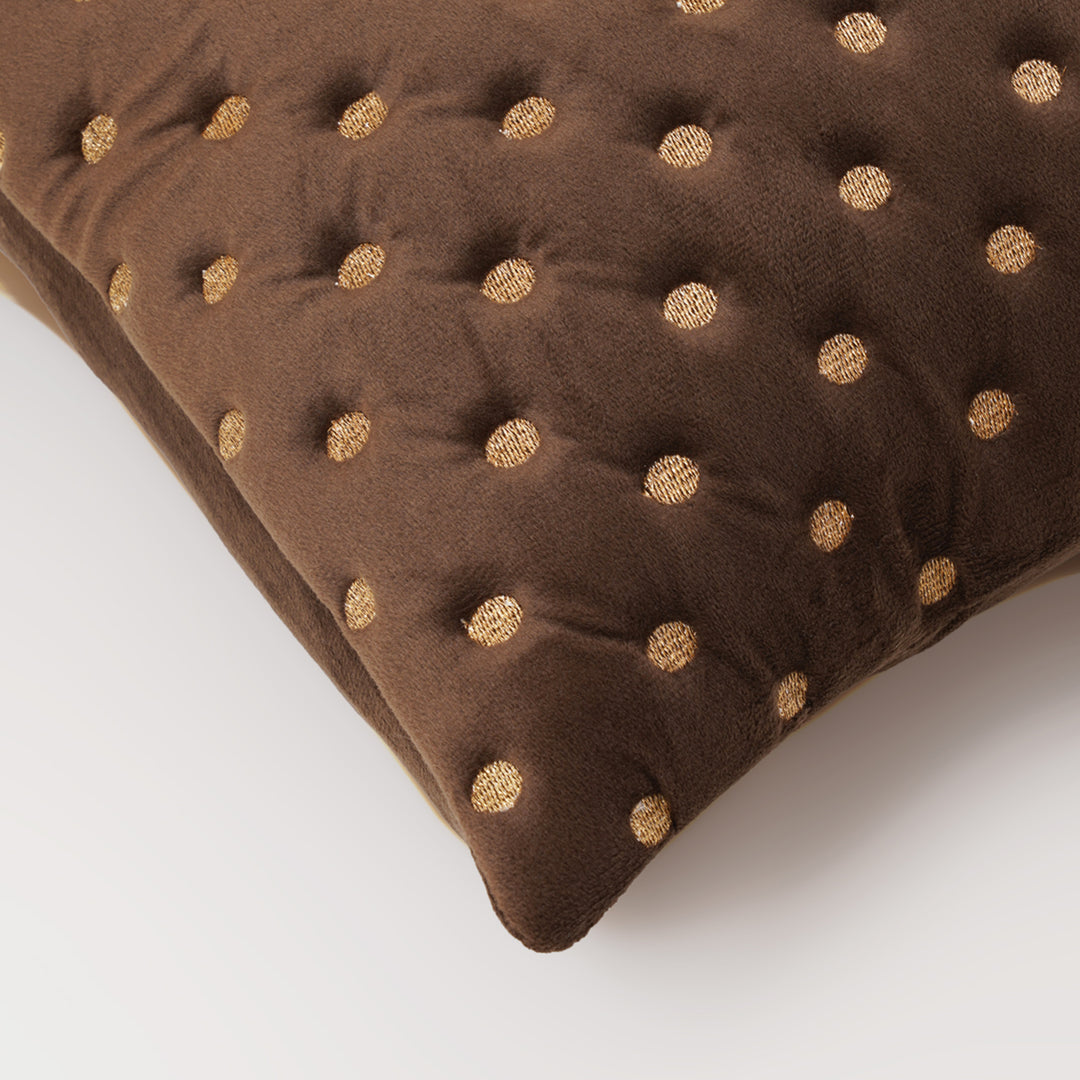 Quilted Dots Velvet Cushion Cover (Dark Brown)