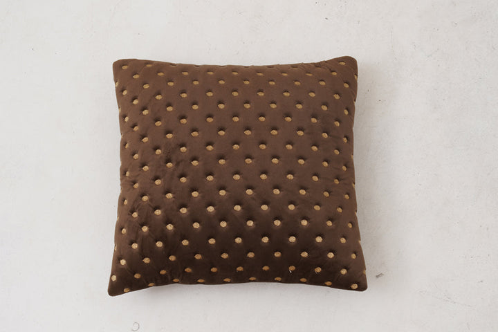Quilted Dots Velvet Cushion Cover (Dark Brown)