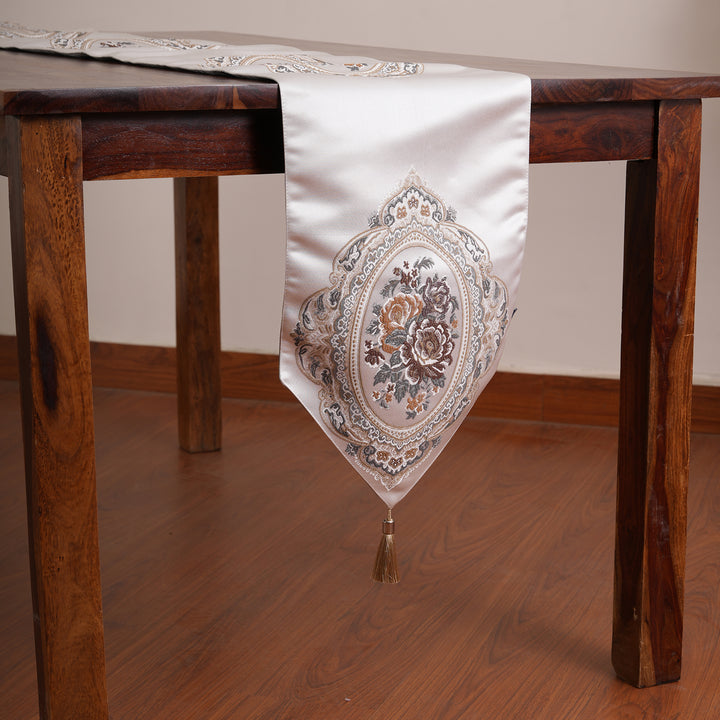Victorian Floral Table Runner with Tasseled Trim Available In 4 Shades