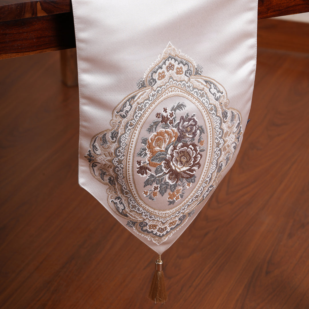 Victorian Floral Table Runner with Tasseled Trim Available In 4 Shades