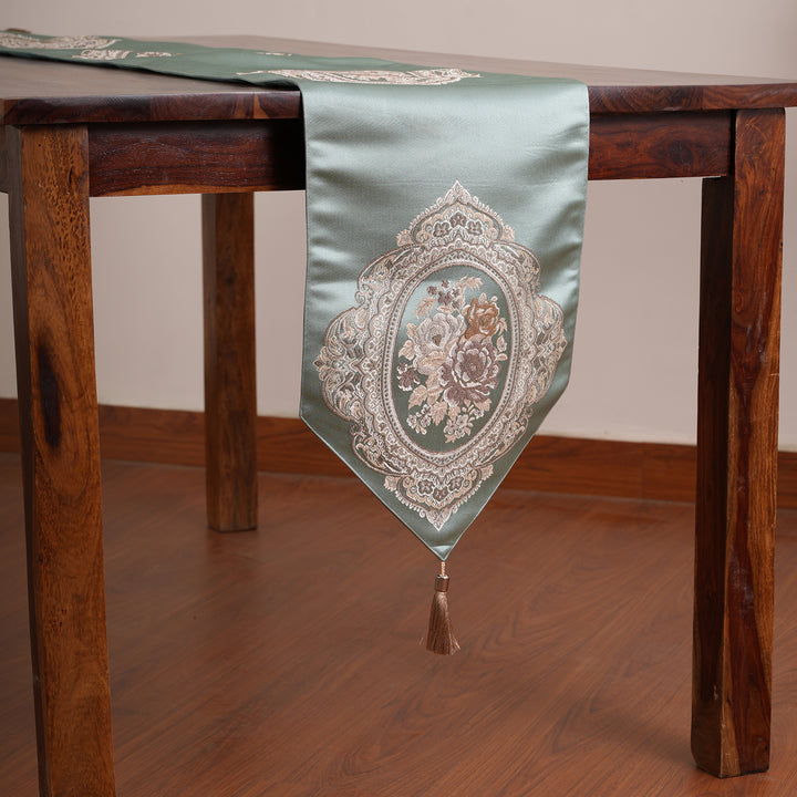 Victorian Floral Table Runner with Tasseled Trim Available In 4 Shades