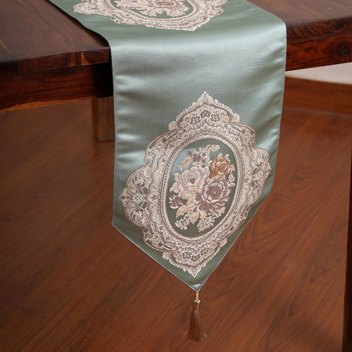 Victorian Floral Table Runner with Tasseled Trim Available In 4 Shades