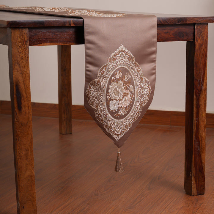 Victorian Floral Table Runner with Tasseled Trim Available In 4 Shades
