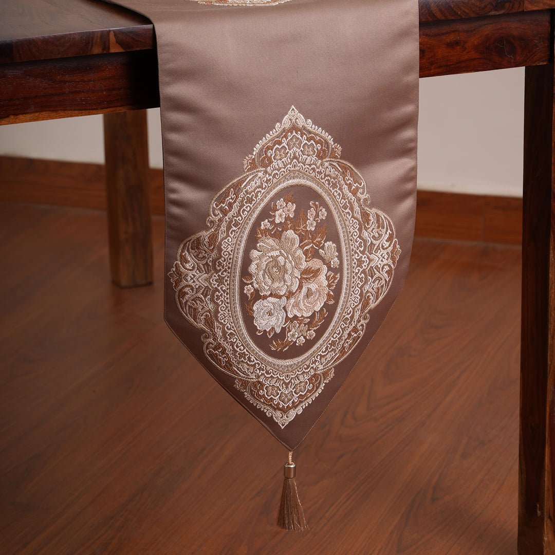 Victorian Floral Table Runner with Tasseled Trim Available In 4 Shades