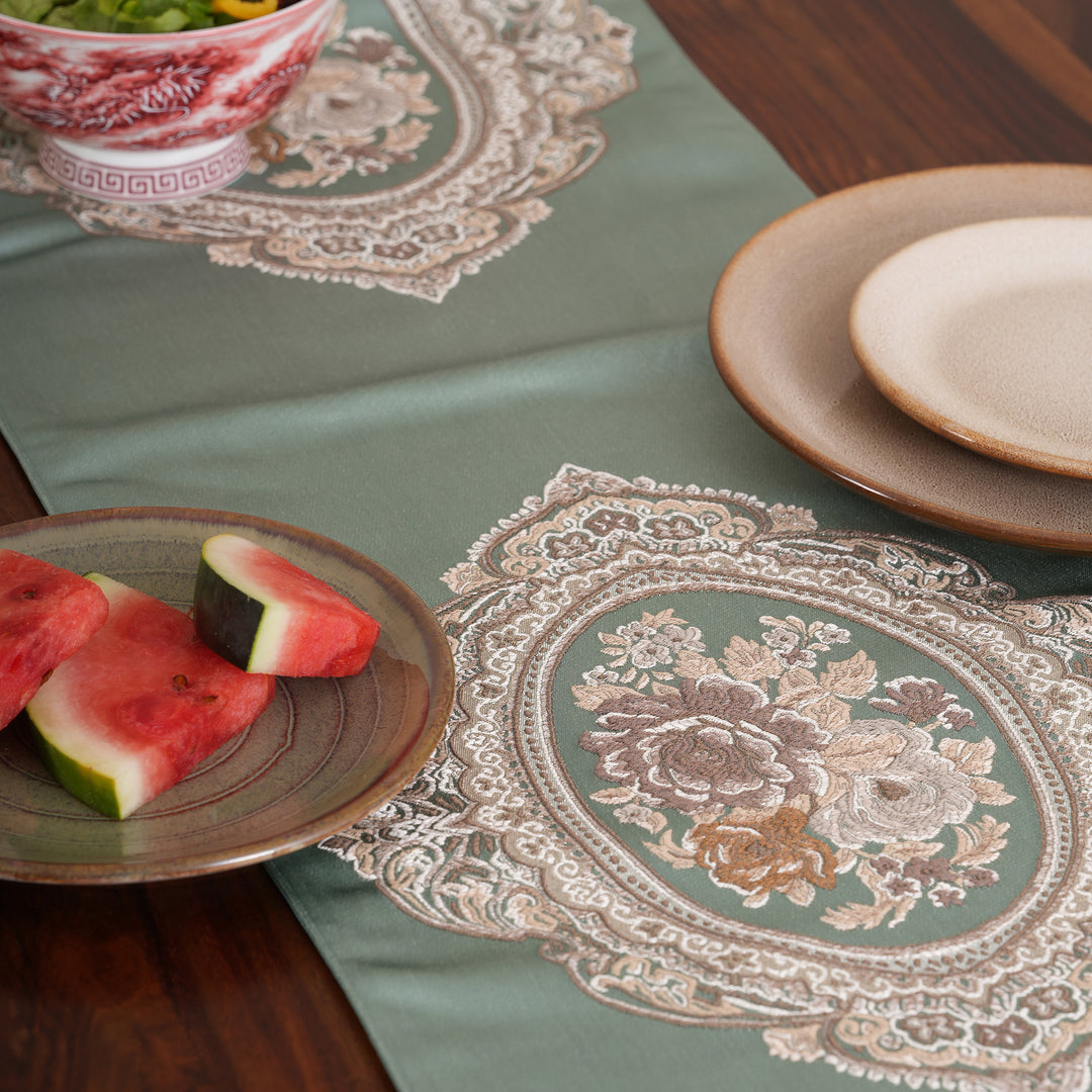 Victorian Floral Table Runner with Tasseled Trim Available In 4 Shades